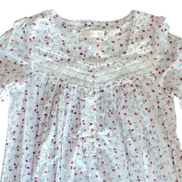 Eileen West White and Red Nightgown with Lace Trim s new without tags